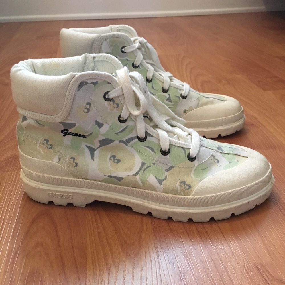 Guess Flower Floral Vintage 90s Canvas Boots  Shoes Size Women’s 5.5